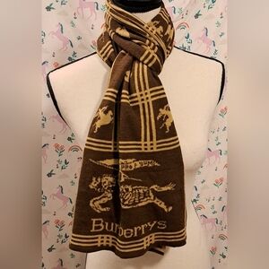 Vintage 80s Burberrys Tan & Brown Cashmere Reversible Preppy Casual Scarf Wrap